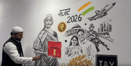 उत्तर प्रदेश: जुहैब खान ने केंद्रीय बजट 2026 के मौके पर बनाया निर्मला सीतारमण का छह फीट का चारकोल पोर्ट्रेट