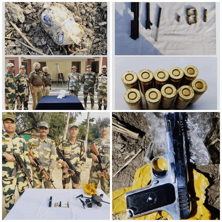 पंजाब: बीएसएफ ने भारत-पाक बॉर्डर पर तस्करी के प्रयासों को किया नाकाम, असलहा और हेरोइन बरामद