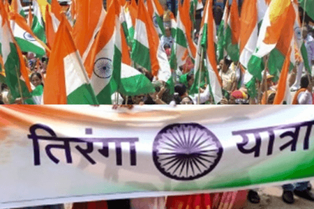 90 मीटर का तिरंगा थाम भारतीय सेना के सम्मान में निकाली यात्रा