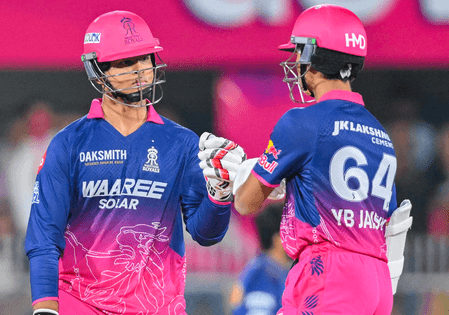 आईपीएल 2026: बारिश से प्रभावित मैच में चमके जायसवाल-सूर्यवंशी, आरआर ने 27 रन से एमआई को हराया