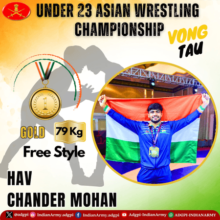 भारतीय सेना ने अंडर-23 एशियाई चैम्पियनशिप में पहलवानों के पदक जीतने की सराहना की