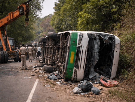 मध्य प्रदेश : पिपरिया-छिंदवाड़ा मार्ग पर बस पलटने से 15 घायल, जांच में जुटी पुलिस